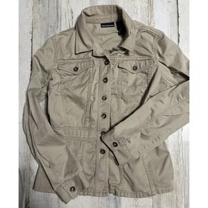 Y2K DKNY JEANS Twill Utility Jacket Sz L Khaki Fitted Button Up